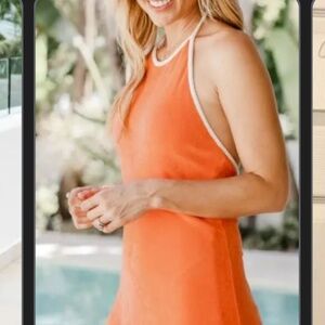 orange pink lily halter dress size medium built in shorts NWOT